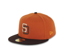 Load image into Gallery viewer, San Diego Padres New Era MLB 59FIFTY 5950 Fitted Cap Hat Dark Orange Crown Dark Brown Visor Cream/Dark Brown Logo 40th Anniversary Side Patch Green UV