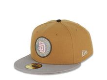 Load image into Gallery viewer, San Diego Padres New Era MLB 59FIFTY 5950 Fitted Cap Hat Wheat Crown Gray Visor Pink/Sky Blue Logo Stadium Side Patch Pink UV
