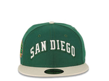 Load image into Gallery viewer, San Diego Padres New Era MLB 59FIFTY 5950 Fitted Cap Hat Green Crown Cream Visor Cream Script Logo Stadium Side Patch Gray UV