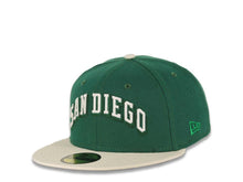 Load image into Gallery viewer, San Diego Padres New Era MLB 59FIFTY 5950 Fitted Cap Hat Green Crown Cream Visor Cream Script Logo Stadium Side Patch Gray UV