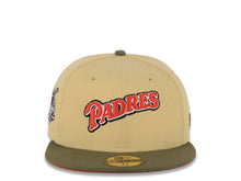 Load image into Gallery viewer, San Diego Padres New Era MLB 59FIFTY 5950 Fitted Cap Hat Yellow Green Crown Olive Visor Red/White/Black Script Logo 40th Anniversary Side Patch Red UV