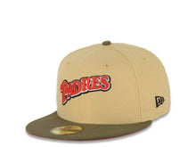 Load image into Gallery viewer, San Diego Padres New Era MLB 59FIFTY 5950 Fitted Cap Hat Yellow Green Crown Olive Visor Red/White/Black Script Logo 40th Anniversary Side Patch Red UV