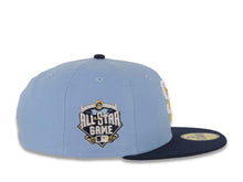 Load image into Gallery viewer, San Diego Padres New Era MLB 59FIFTY 5950 Fitted Cap Hat Sky Blue Crown Navy Blue Visor White/Metallic Gold Logo 2016 All-Star Game Side Patch Gray UV