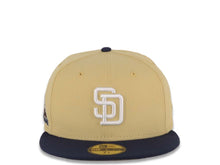 Load image into Gallery viewer, San Diego Padres New Era MLB 59FIFTY 5950 Fitted Cap Hat Yellow Green Crown Light Navy Blue Visor White Logo 1998 All-Star Game Side Patch Gray UV