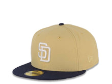 Load image into Gallery viewer, San Diego Padres New Era MLB 59FIFTY 5950 Fitted Cap Hat Yellow Green Crown Light Navy Blue Visor White Logo 1998 All-Star Game Side Patch Gray UV