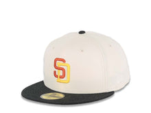 Load image into Gallery viewer, San Diego Padres New Era MLB 59FIFTY 5950 Fitted Cap Hat Cream Crown Black Visor Orange/Yellow Logo 40th Anniversary Side Patch Gray UV