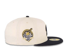 Load image into Gallery viewer, San Diego Padres New Era MLB 59FIFTY 5950 Fitted Cap Hat Cream Crown Navy Blue Visor Navy Blue/Metallic Gold Logo 40th Anniversary Side Patch Gray UV