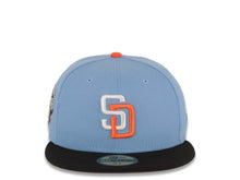 Load image into Gallery viewer, San Diego Padres New Era MLB 59FIFTY 5950 Fitted Cap Hat Sky Blue Crown Black Visor White/Orange Logo 2016 All-Star Game Side Patch Dark Gray UV