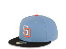 Load image into Gallery viewer, San Diego Padres New Era MLB 59FIFTY 5950 Fitted Cap Hat Sky Blue Crown Black Visor White/Orange Logo 2016 All-Star Game Side Patch Dark Gray UV