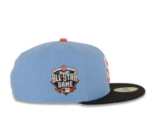Load image into Gallery viewer, San Diego Padres New Era MLB 59FIFTY 5950 Fitted Cap Hat Sky Blue Crown Black Visor White/Orange Logo 2016 All-Star Game Side Patch Dark Gray UV