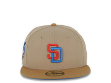 Load image into Gallery viewer, San Diego Padres New Era MLB 59FIFTY 5950 Fitted Cap Hat Khaki Crown Wheat Visor Blue/Red Logo 40th Anniversary Side Patch Blue UV