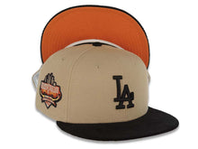 Load image into Gallery viewer, (Corduroy Visor) Los Angeles Dodgers New Era MLB 59FIFTY 5950 Fitted Cap Hat Khaki Crown Black Visor Black Logo 40th Anniversary Side Patch Orange UV
