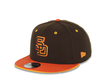Load image into Gallery viewer, San Diego Padres New Era MLB 9FIFTY 950 Snapback Cap Hat Brown Crown Orange Visor Brown/Yellow/Orange Logo NL West Side Patch Yellow UV