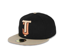 Load image into Gallery viewer, Tijuana Toros New Era LMB 59FIFTY 5950 Fitted Cap Hat Black Crown Khaki Visor Metallic Brown/Peach Logo Desarollo Toros Side Patch Dark Orange UV