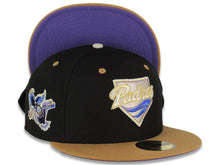 Load image into Gallery viewer, San Diego Padres New Era MLB 59FIFTY 5950 Fitted Cap Hat Black Crown Wheat Visor Metallic Gold/Metallic White Logo Stadium Side Patch
