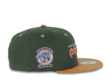 Load image into Gallery viewer, San Diego Padres New Era MLB 59FIFTY 5950 Fitted Cap Hat Green Crown Light Brown Visor Metallic Brown/Pale Purple Script Logo 25th Anniversary Side Patch