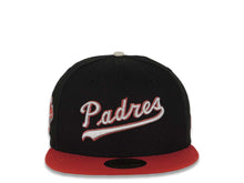 Load image into Gallery viewer, San Diego Padres New Era MLB 59FIFTY 5950 Fitted Cap Hat Black Crown Red Visor Metallic Red/Metallic Aluminum Script Logo 30th Anniversary Side Patch