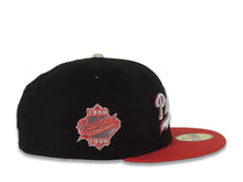 Load image into Gallery viewer, San Diego Padres New Era MLB 59FIFTY 5950 Fitted Cap Hat Black Crown Red Visor Metallic Red/Metallic Aluminum Script Logo 30th Anniversary Side Patch