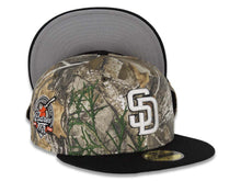 Load image into Gallery viewer, San Diego Padres New Era MLB 59FIFTY 5950 Fitted Cap Hat Real Tree Edge Camo Crown Black Visor White/Black Logo 40th Anniversary Side Patch Gray UV