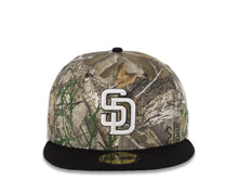 Load image into Gallery viewer, San Diego Padres New Era MLB 59FIFTY 5950 Fitted Cap Hat Real Tree Edge Camo Crown Black Visor White/Black Logo 40th Anniversary Side Patch Gray UV
