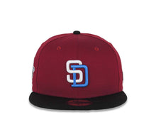 Load image into Gallery viewer, San Diego Padres New Era MLB 59FIFTY 5950 Fitted Cap Hat Cotton Cardinal Crown Black Visor White/Blue Logo 1998 World Series Side Patch