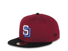 Load image into Gallery viewer, San Diego Padres New Era MLB 59FIFTY 5950 Fitted Cap Hat Cotton Cardinal Crown Black Visor White/Blue Logo 1998 World Series Side Patch