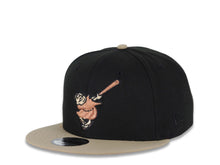 Load image into Gallery viewer, San Diego Padres New Era MLB 9FIFTY 950 Snapback Cap Hat Black Crown Khaki Visor Metallic Brown/Black Swinging Friar Logo Established 1969 Side Patch Dark Orange UV