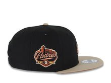Load image into Gallery viewer, San Diego Padres New Era MLB 9FIFTY 950 Snapback Cap Hat Black Crown Khaki Visor Metallic Brown/Black Swinging Friar Logo Established 1969 Side Patch Dark Orange UV