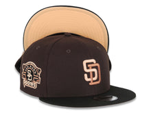 Load image into Gallery viewer, San Diego Padres New Era MLB 59FIFTY 5950 Fitted Cap Hat Dark Brown Crown Black Visor Peach/Metallic Brown Logo Stadium Side Patch Peach UV