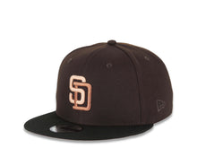 Load image into Gallery viewer, San Diego Padres New Era MLB 59FIFTY 5950 Fitted Cap Hat Dark Brown Crown Black Visor Peach/Metallic Brown Logo Stadium Side Patch Peach UV
