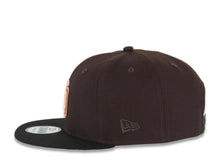 Load image into Gallery viewer, San Diego Padres New Era MLB 59FIFTY 5950 Fitted Cap Hat Dark Brown Crown Black Visor Peach/Metallic Brown Logo Stadium Side Patch Peach UV
