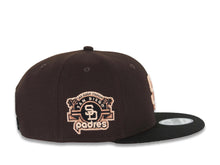 Load image into Gallery viewer, San Diego Padres New Era MLB 59FIFTY 5950 Fitted Cap Hat Dark Brown Crown Black Visor Peach/Metallic Brown Logo Stadium Side Patch Peach UV
