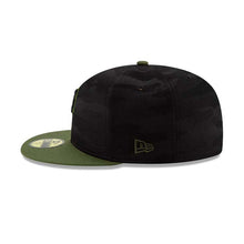 Load image into Gallery viewer, (Youth) Pittsburgh Pirates New Era MLB 59FIFTY 5950 Kids Fitted Cap Hat Black Camo Crown Olive Green Visor Black/Olive Logo