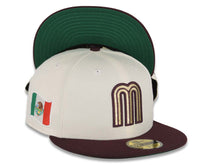 Load image into Gallery viewer, Mexico New Era World Baseball Classic WBC 59FIFTY 5950 Fitted Cap Hat Cream Crown Maroon Visor Metallic Gold/Maroon Logo Green UV
