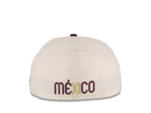 Load image into Gallery viewer, Mexico New Era World Baseball Classic WBC 59FIFTY 5950 Fitted Cap Hat Cream Crown Maroon Visor Metallic Gold/Maroon Logo Green UV