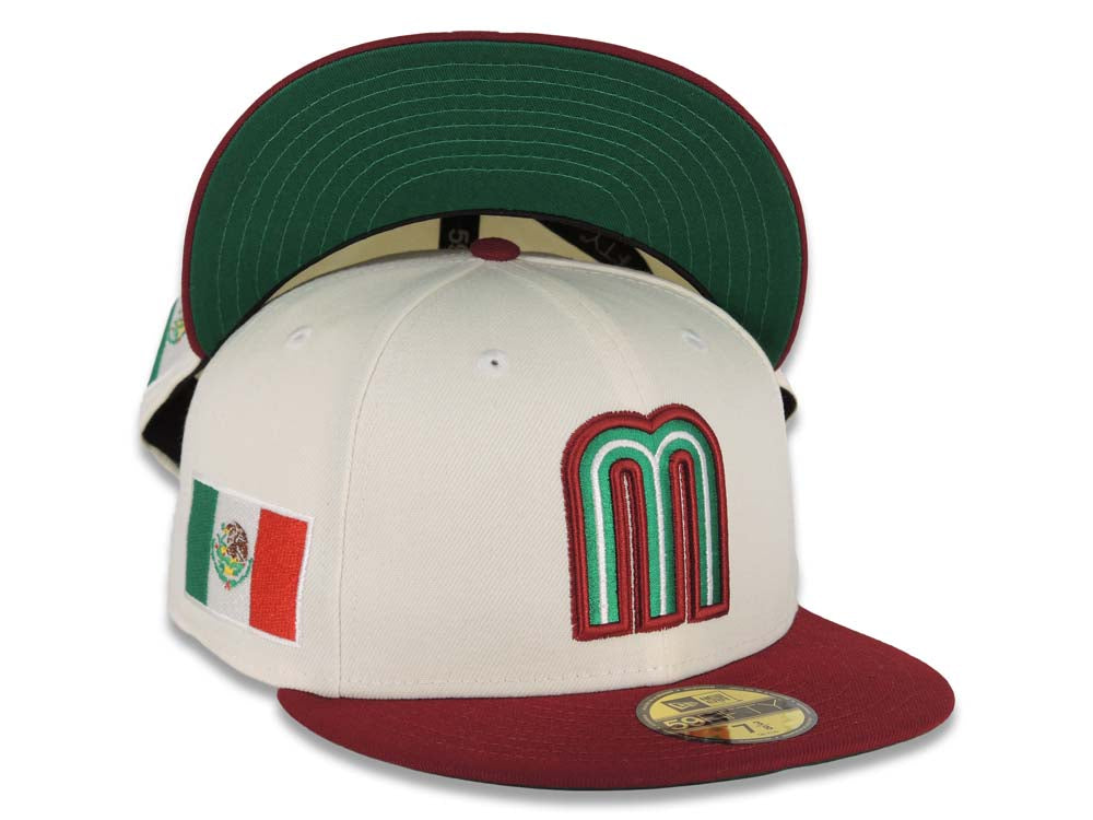 Mexico New Era World Baseball Classic Wbc 59FIFTY 5950 Fitted Cap Hat Cream Crown Cardinal Visor Green/White/Cardinal Logo Green UV 7