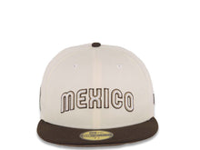 Load image into Gallery viewer, Mexico New Era World Baseball Classic WBC 59FIFTY 5950 Fitted Cap Hat Cream Crown Brown Visor Brown/White Logo Khaki UV