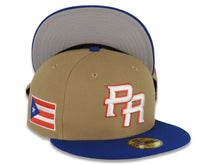 Load image into Gallery viewer, Puerto Rico New Era World Baseball Classic WBC 59FIFTY 5950 Fitted Cap Hat Khaki Crown Light Royal Blue Visor White/Red Logo Gray UV