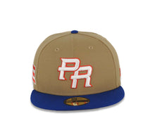 Load image into Gallery viewer, Puerto Rico New Era World Baseball Classic WBC 59FIFTY 5950 Fitted Cap Hat Khaki Crown Light Royal Blue Visor White/Red Logo Gray UV