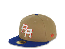 Load image into Gallery viewer, Puerto Rico New Era World Baseball Classic WBC 59FIFTY 5950 Fitted Cap Hat Khaki Crown Light Royal Blue Visor White/Red Logo Gray UV
