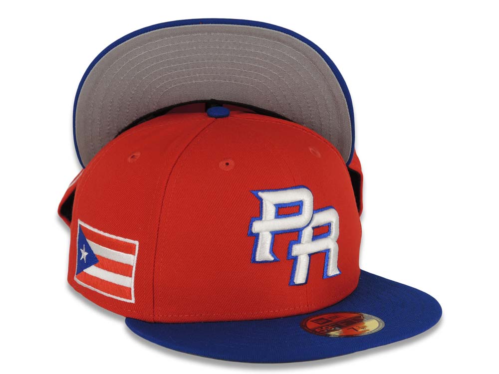 Puerto Rico New Era World Baseball Classic Wbc 59FIFTY 5950 Fitted Cap Hat Red Crown Light Royal Blue Visor White/Royal Blue Logo Gray UV 7 3/8