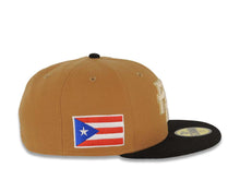 Load image into Gallery viewer, Puerto Rico New Era World Baseball Classic WBC 59FIFTY 5950 Fitted Cap Hat Light Brown Crown Black Visor White/Metallic Gold Logo Gray UV