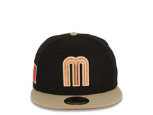 Load image into Gallery viewer, Mexico New Era World Baseball Classic WBC 59FIFTY 5950 Fitted Cap Hat Black Crown Khaki Visor Peach/Metallic Brown Logo Dark Orange UV