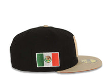 Load image into Gallery viewer, Mexico New Era World Baseball Classic WBC 59FIFTY 5950 Fitted Cap Hat Black Crown Khaki Visor Peach/Metallic Brown Logo Dark Orange UV