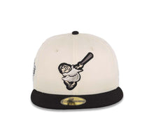 Load image into Gallery viewer, San Diego Padres New Era MLB 59FIFTY 5950 Fitted Cap Hat Cream Crown Black Visor Dark Gray/Black Swinging Friar Logo 1998 World Series Side Patch UV