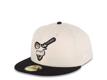 Load image into Gallery viewer, San Diego Padres New Era MLB 59FIFTY 5950 Fitted Cap Hat Cream Crown Black Visor Dark Gray/Black Swinging Friar Logo 1998 World Series Side Patch UV