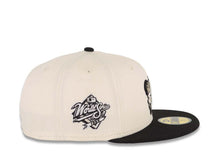 Load image into Gallery viewer, San Diego Padres New Era MLB 59FIFTY 5950 Fitted Cap Hat Cream Crown Black Visor Dark Gray/Black Swinging Friar Logo 1998 World Series Side Patch UV