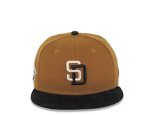 Load image into Gallery viewer, (Corduroy) San Diego Padres New Era MLB 59FIFTY 5950 Fitted Cap Hat Brown Crown Black Visor Cream/Black Logo 1998 World Series Side Patch Brown UV