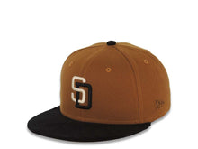 Load image into Gallery viewer, (Corduroy) San Diego Padres New Era MLB 59FIFTY 5950 Fitted Cap Hat Brown Crown Black Visor Cream/Black Logo 1998 World Series Side Patch Brown UV