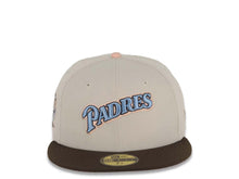 Load image into Gallery viewer, San Diego Padres New Era MLB 59FIFTY 5950 Fitted Cap Hat Stone Crown Brown Visor Sky Blue/Light Peach Logo 25th Anniversary Side Patch Light Peach UV
